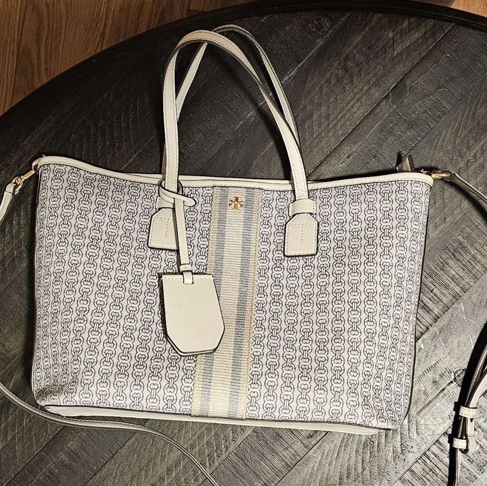 Tory Burch Gray and Cream Tote Bag